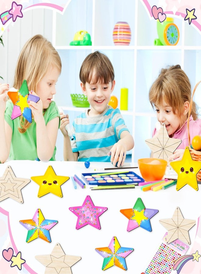TREACLUB 12 Pack Star Wind Chime Kits for Kids, Make Your Own Star Wind Chime Wooden Craft for Girls Boys DIY Coloring Wood Art and Craft for Birthday Gift Party Decoration - Image 5